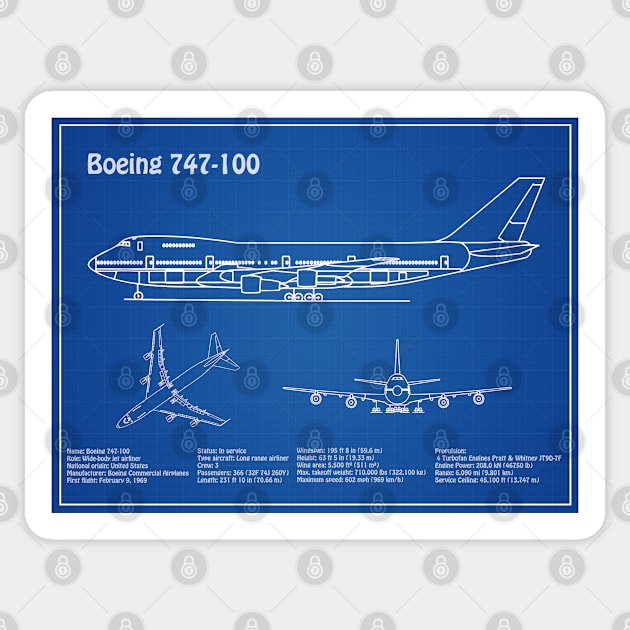 Boeing 747 - 100 - Airplane Blueprint - AD Sticker by SPJE Illustration Photography